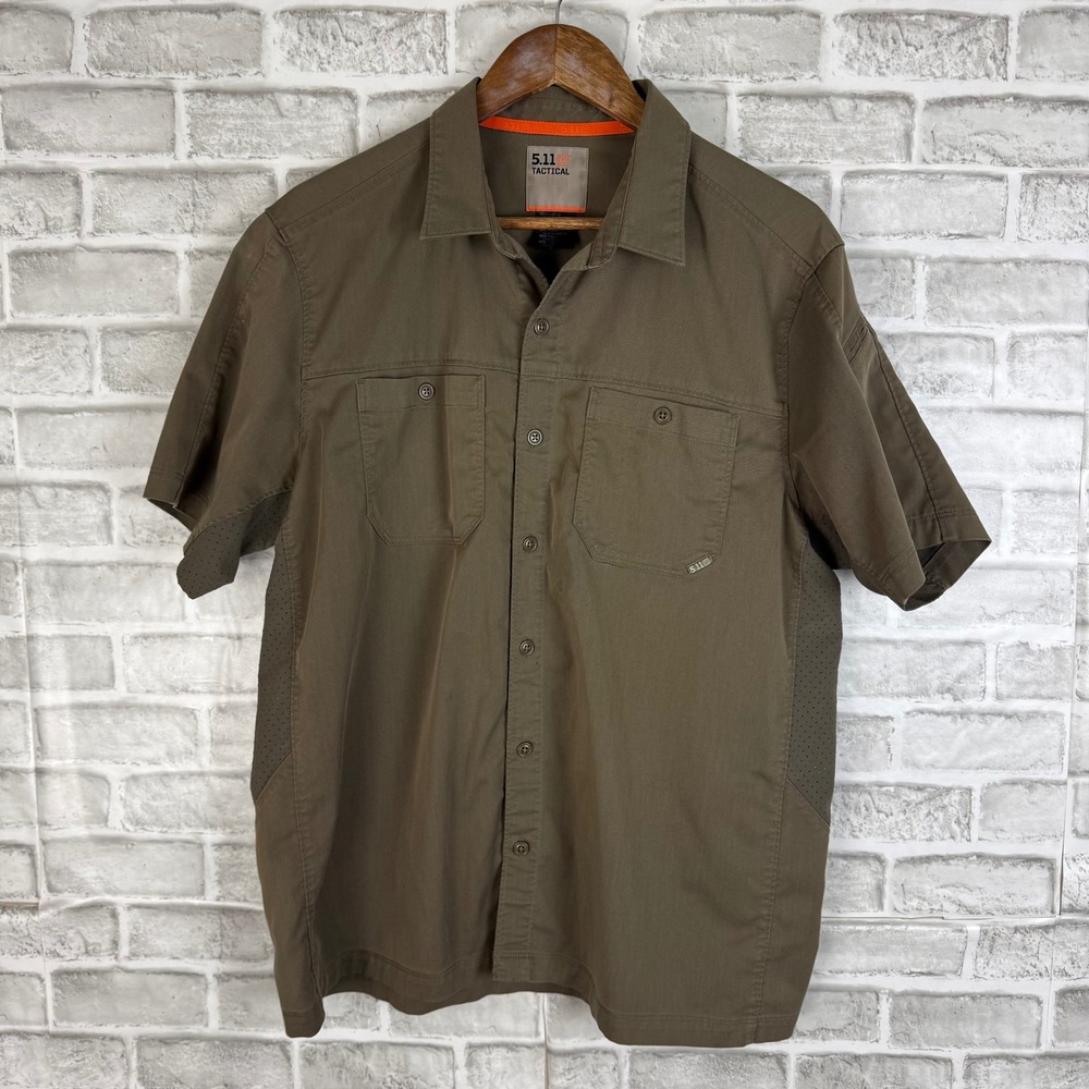 5.11 Tactical Mens Short Sleeve Button Down Shirt Brown Utility Work Medium